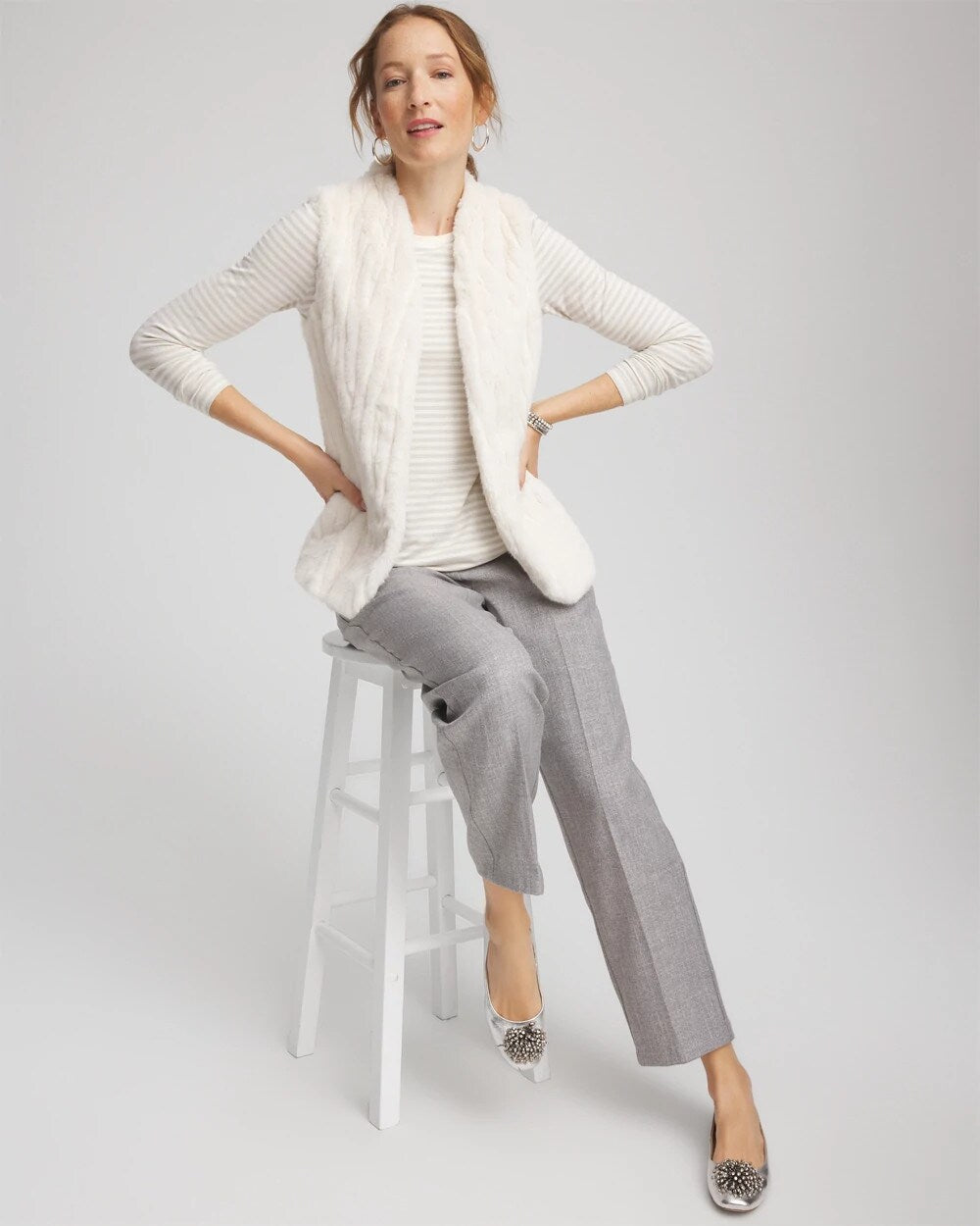 Chico's Clothing Elongated Faux Fur Vest