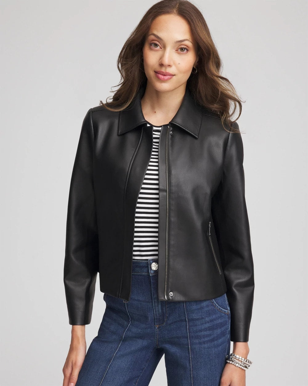 Chico's Clothing Faux Leather Zip-Front Jacket