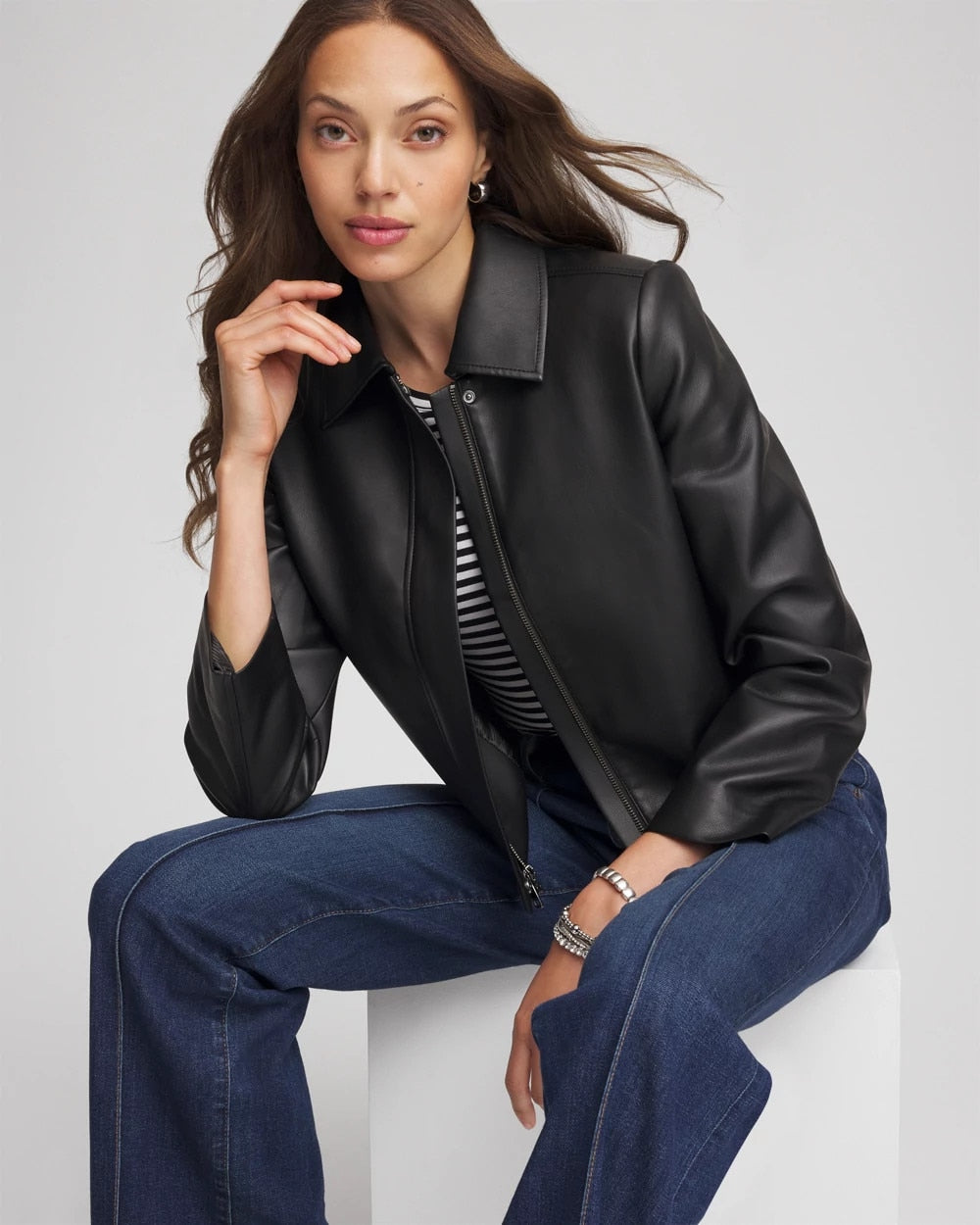 Chico's Clothing Faux Leather Zip-Front Jacket