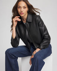 Chico's Clothing Faux Leather Zip-Front Jacket