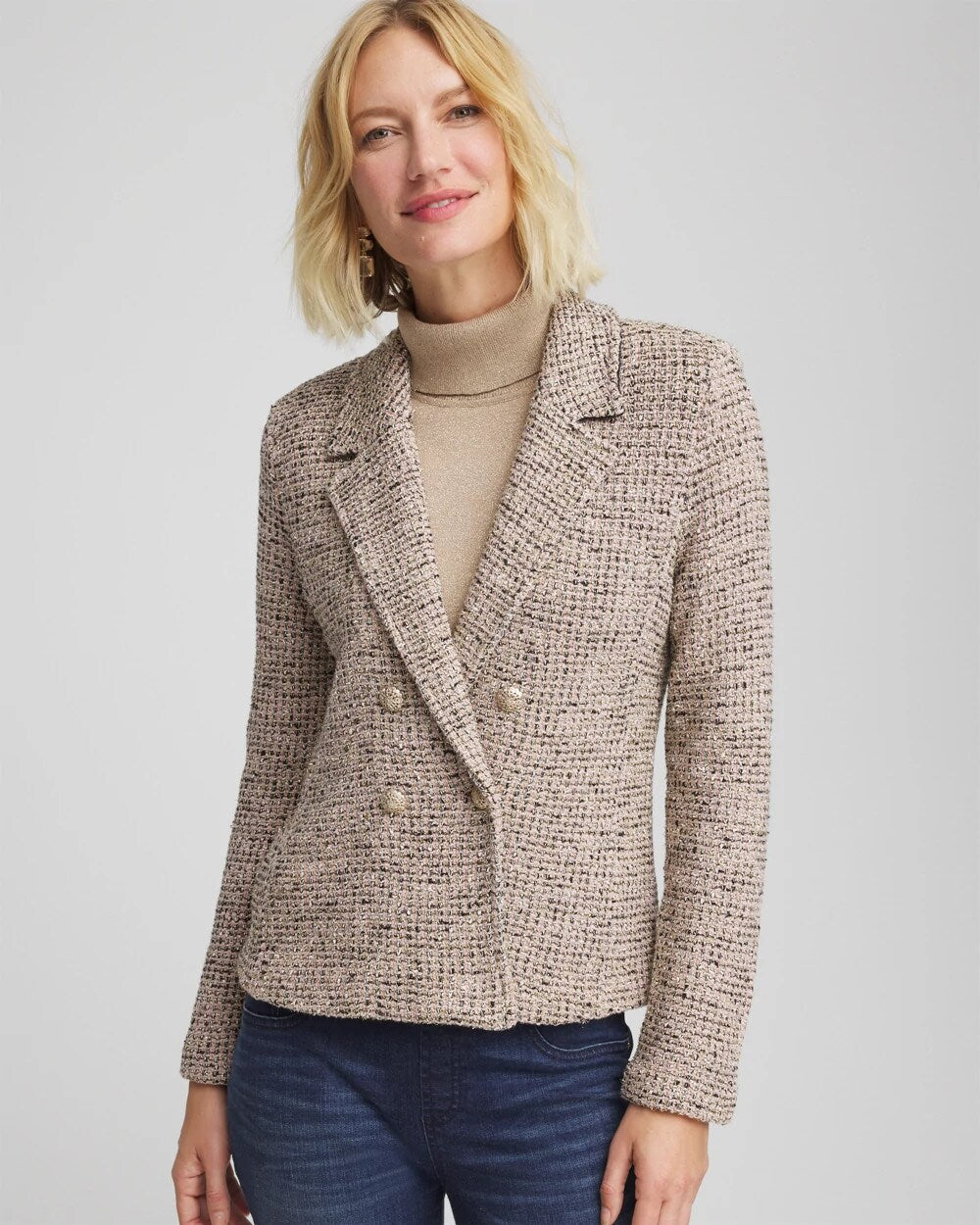 Chico's Clothing Double Breasted Tweed Blazer