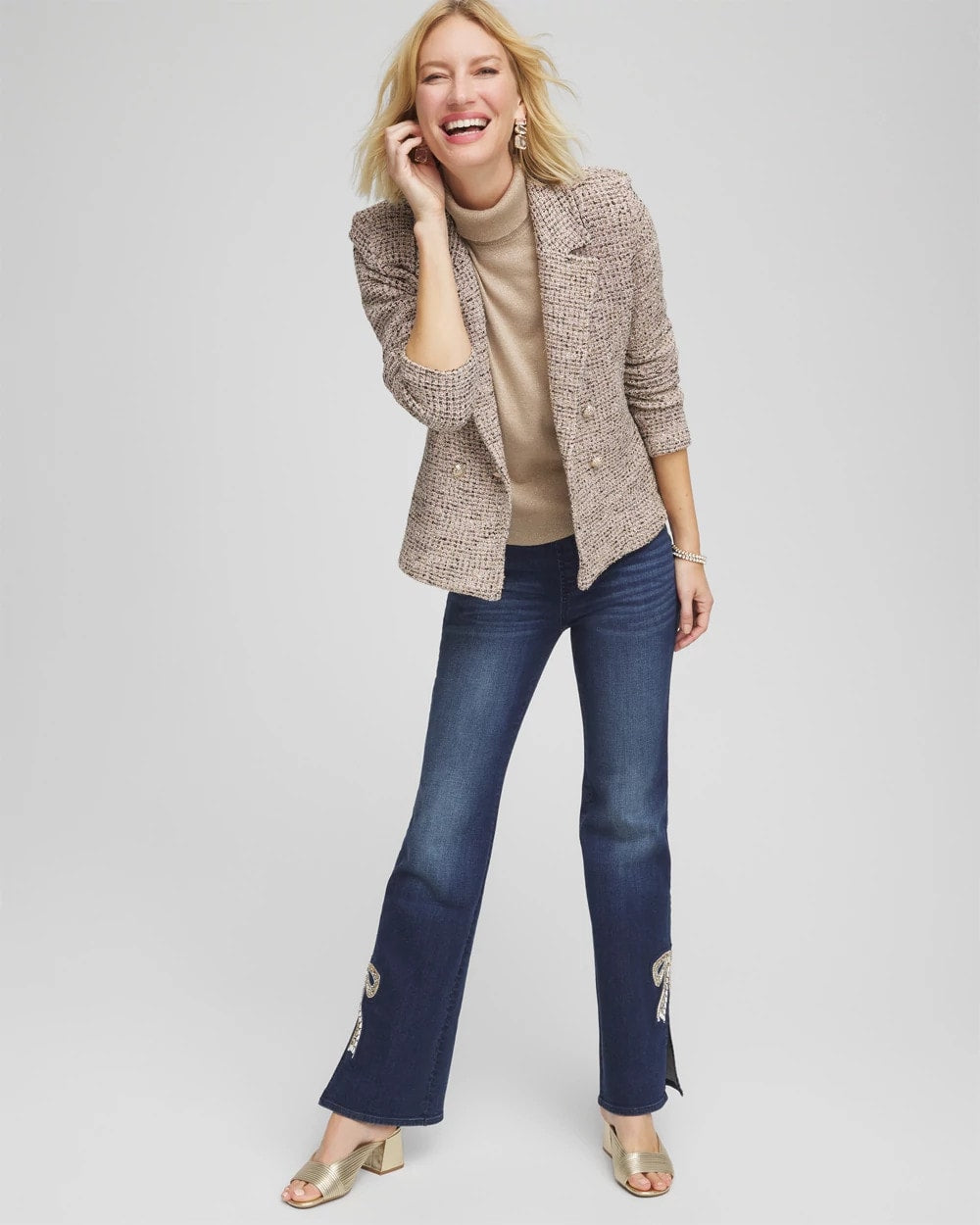 Chico's Clothing Double Breasted Tweed Blazer