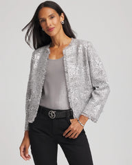 Chico's Clothing Silver Sequins Tweed Jacket