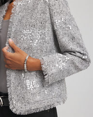 Chico's Clothing Silver Sequins Tweed Jacket