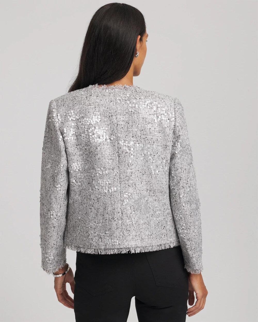 Chico's Clothing Silver Sequins Tweed Jacket