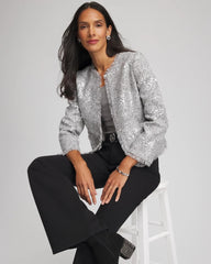 Chico's Clothing Silver Sequins Tweed Jacket