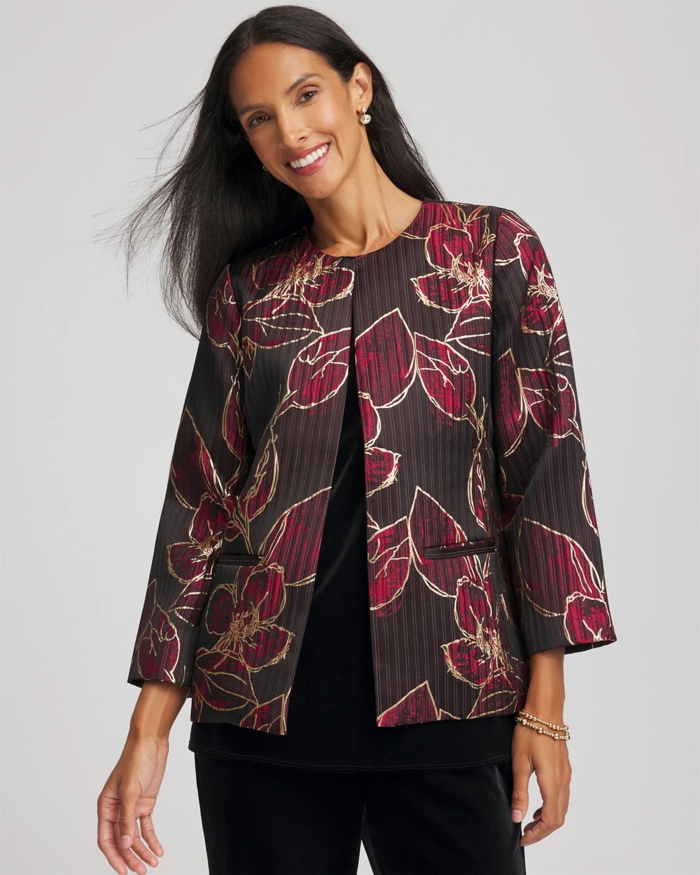 Chico's Clothing Travelers™ Collection Jacquard Foiled Floral Jacket