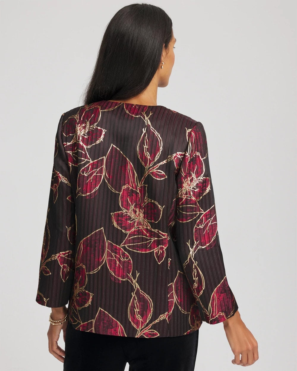 Chico's Clothing Travelers™ Collection Jacquard Foiled Floral Jacket