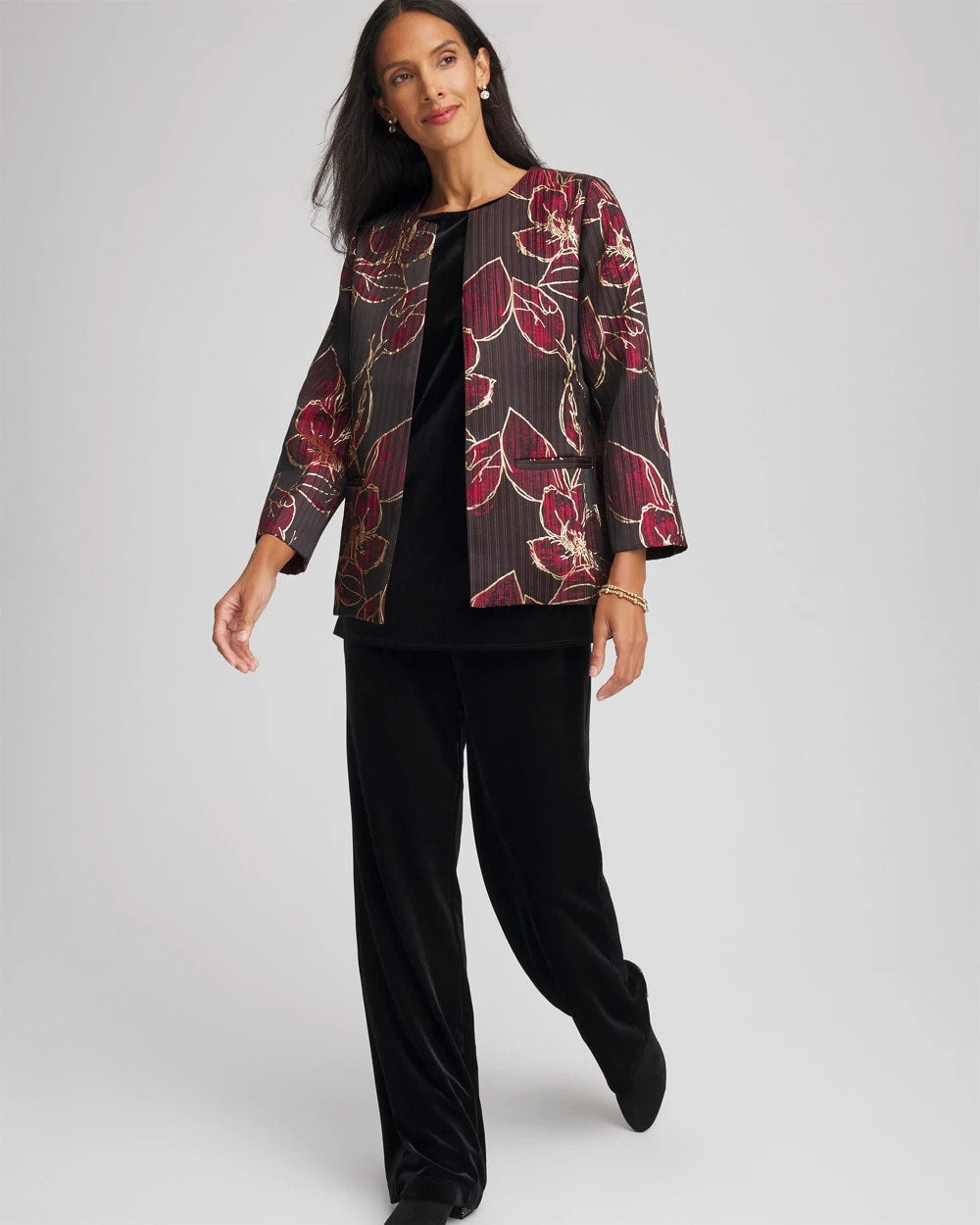 Chico's Clothing Travelers™ Collection Jacquard Foiled Floral Jacket