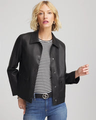Chico's Clothing Snap Front Faux Leather Jacket