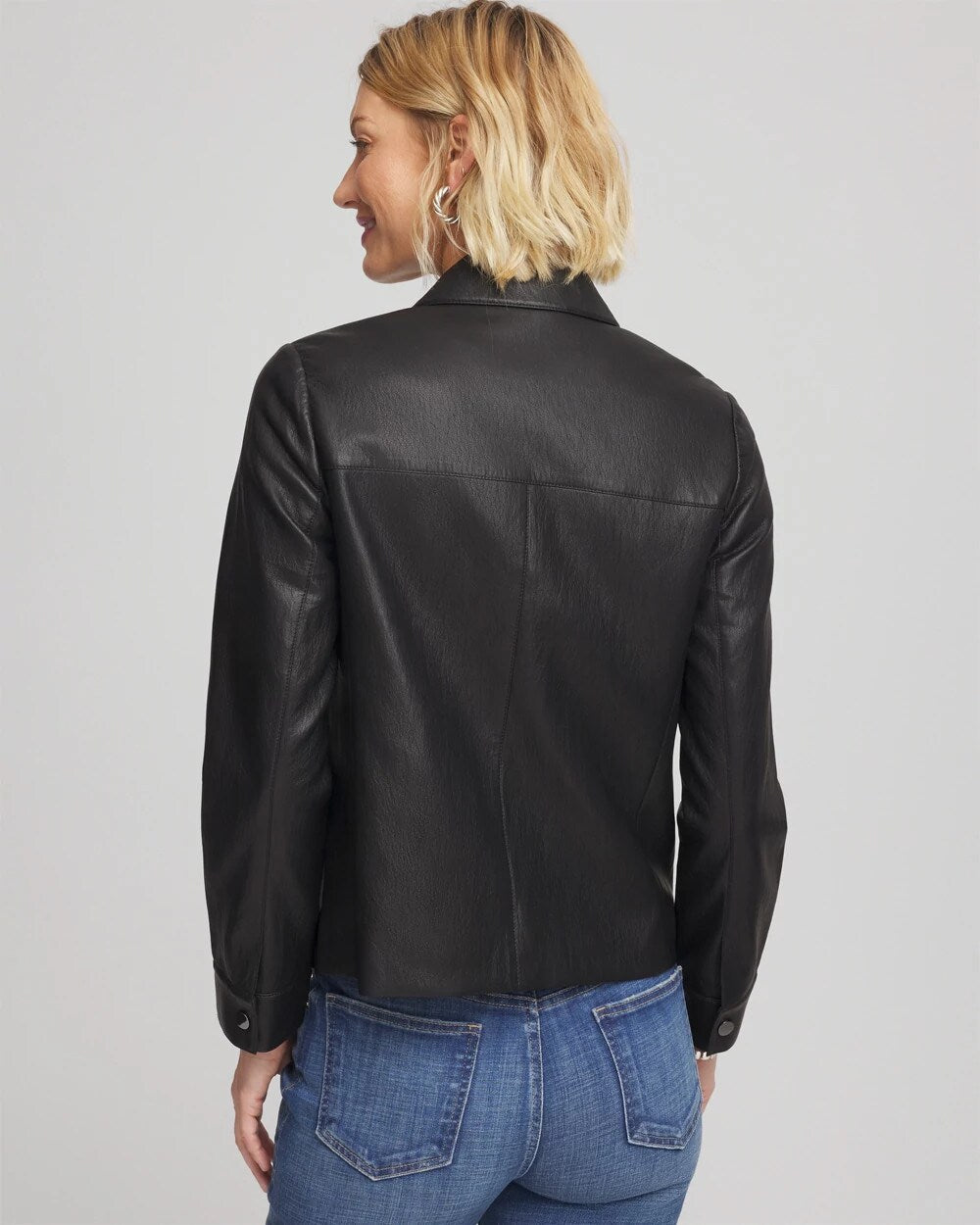 Chico's Clothing Snap Front Faux Leather Jacket
