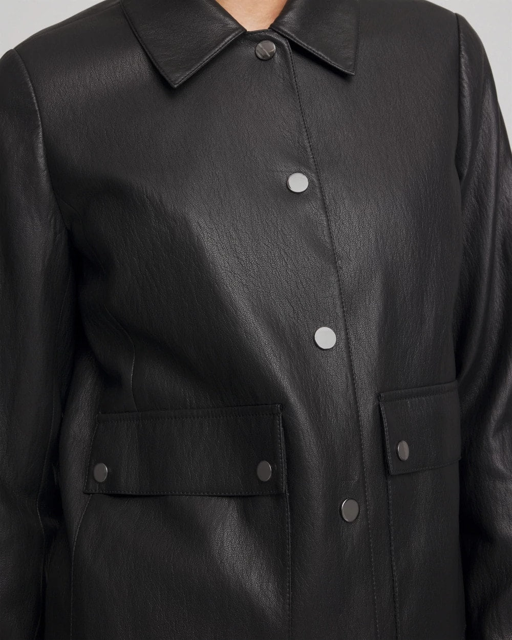Chico's Clothing Snap Front Faux Leather Jacket
