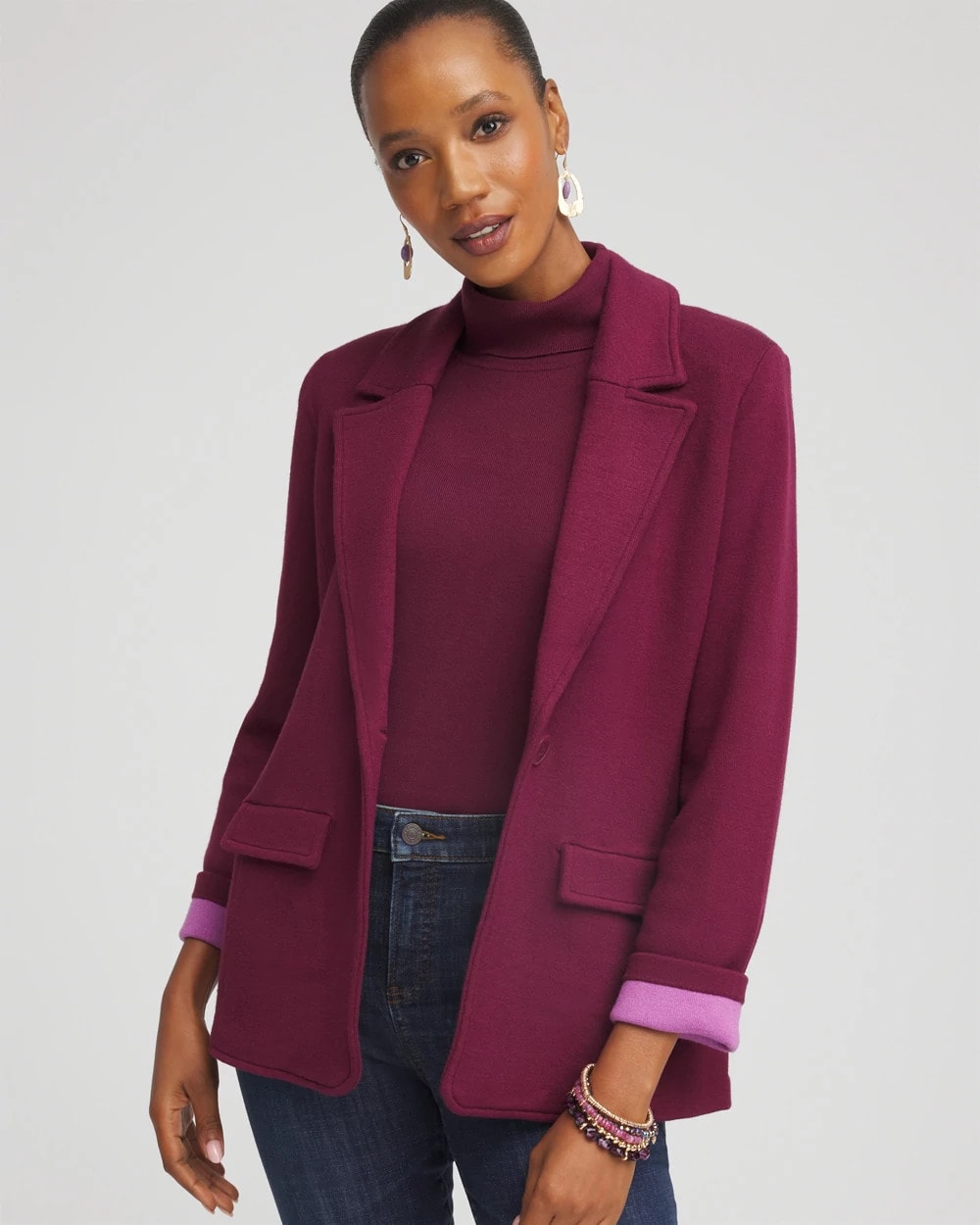 Chico's Clothing Single-Breasted Sweater Blazer