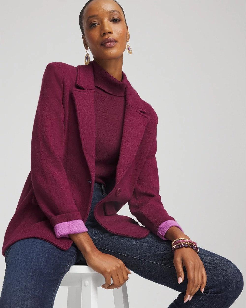 Chico's Clothing Single-Breasted Sweater Blazer