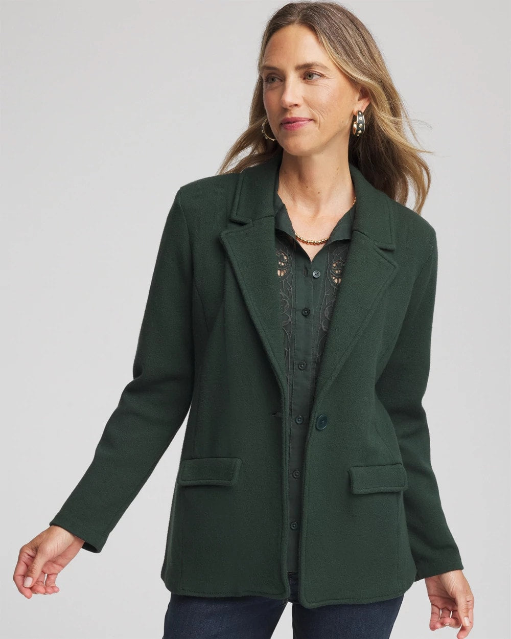 Chico's Clothing Single-Breasted Sweater Blazer