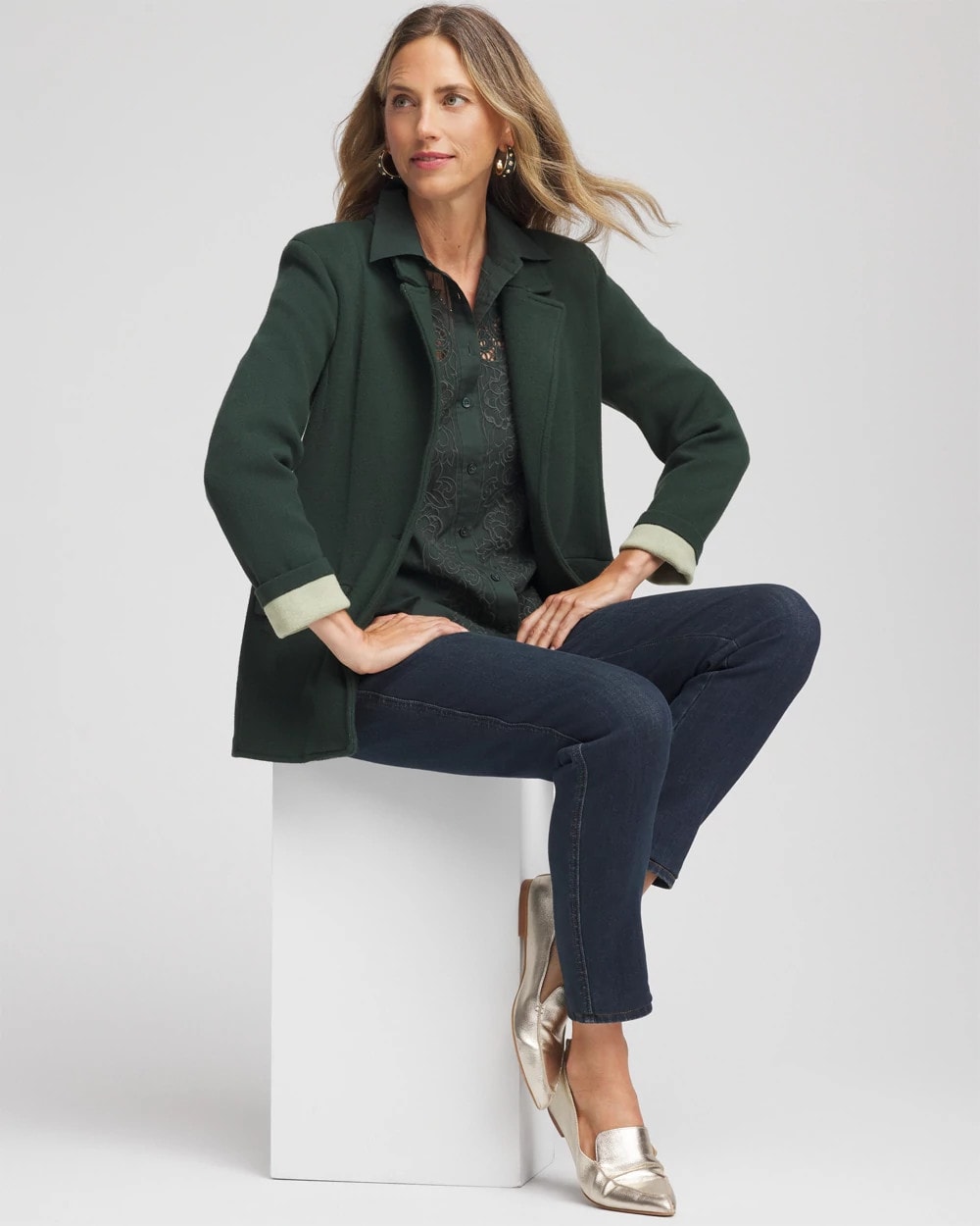 Chico's Clothing Single-Breasted Sweater Blazer