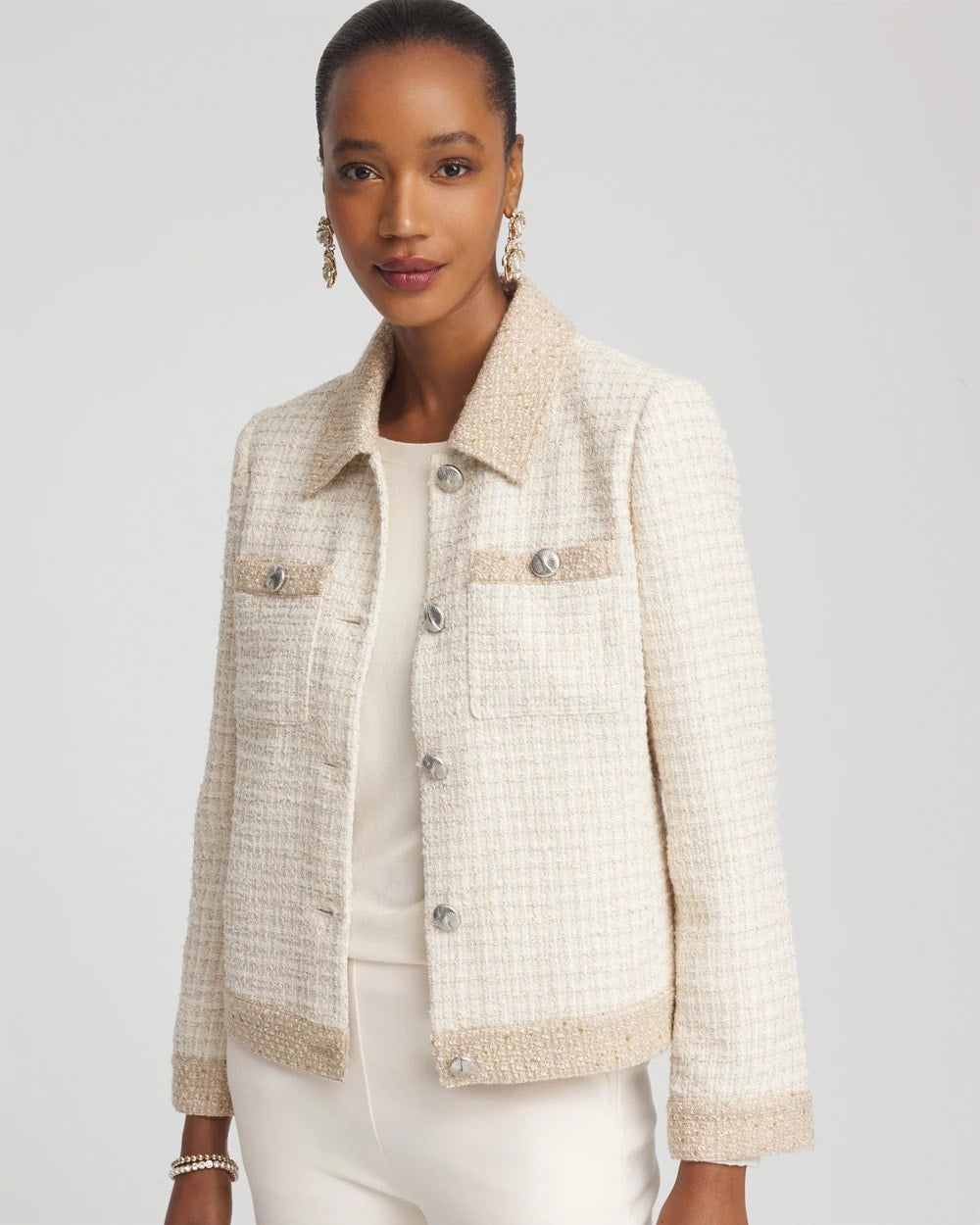 Chico's Clothing Tonal Neutral Tweed Jacket