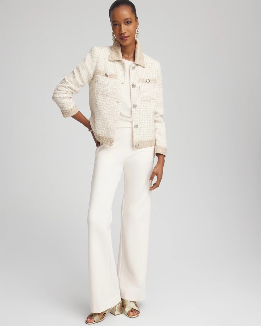 Chico's Clothing Tonal Neutral Tweed Jacket