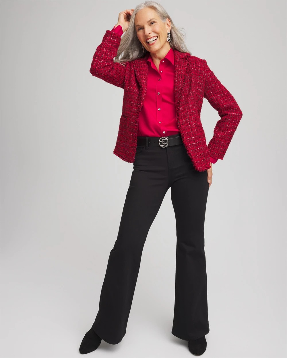 Chico's Clothing Red Tweed Sequins Blazer