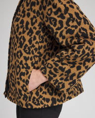 Chico's Clothing Fuzzy Collarless Animal Print Jacket