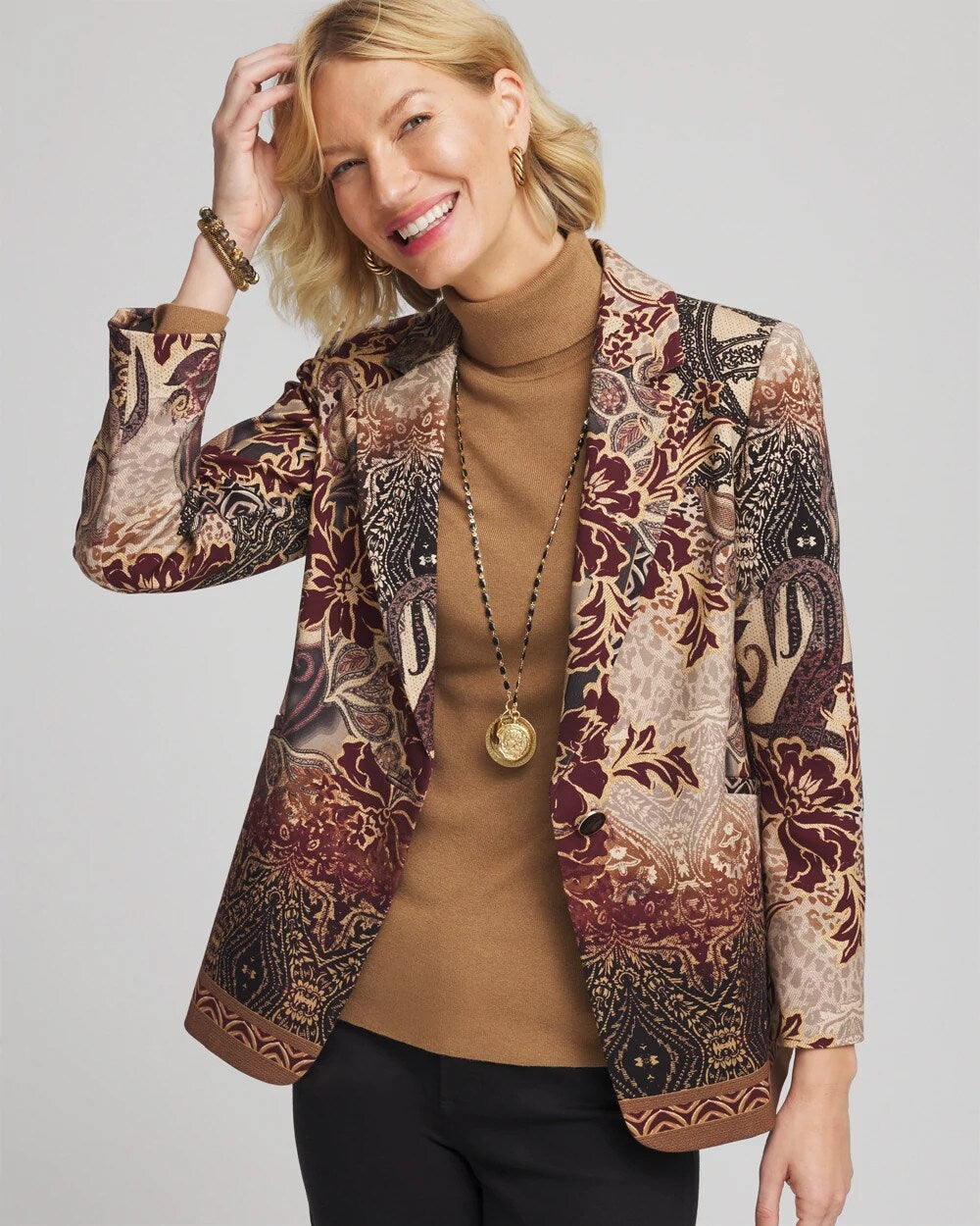 Chico's Clothing Artisanal Print Ponte Blazer