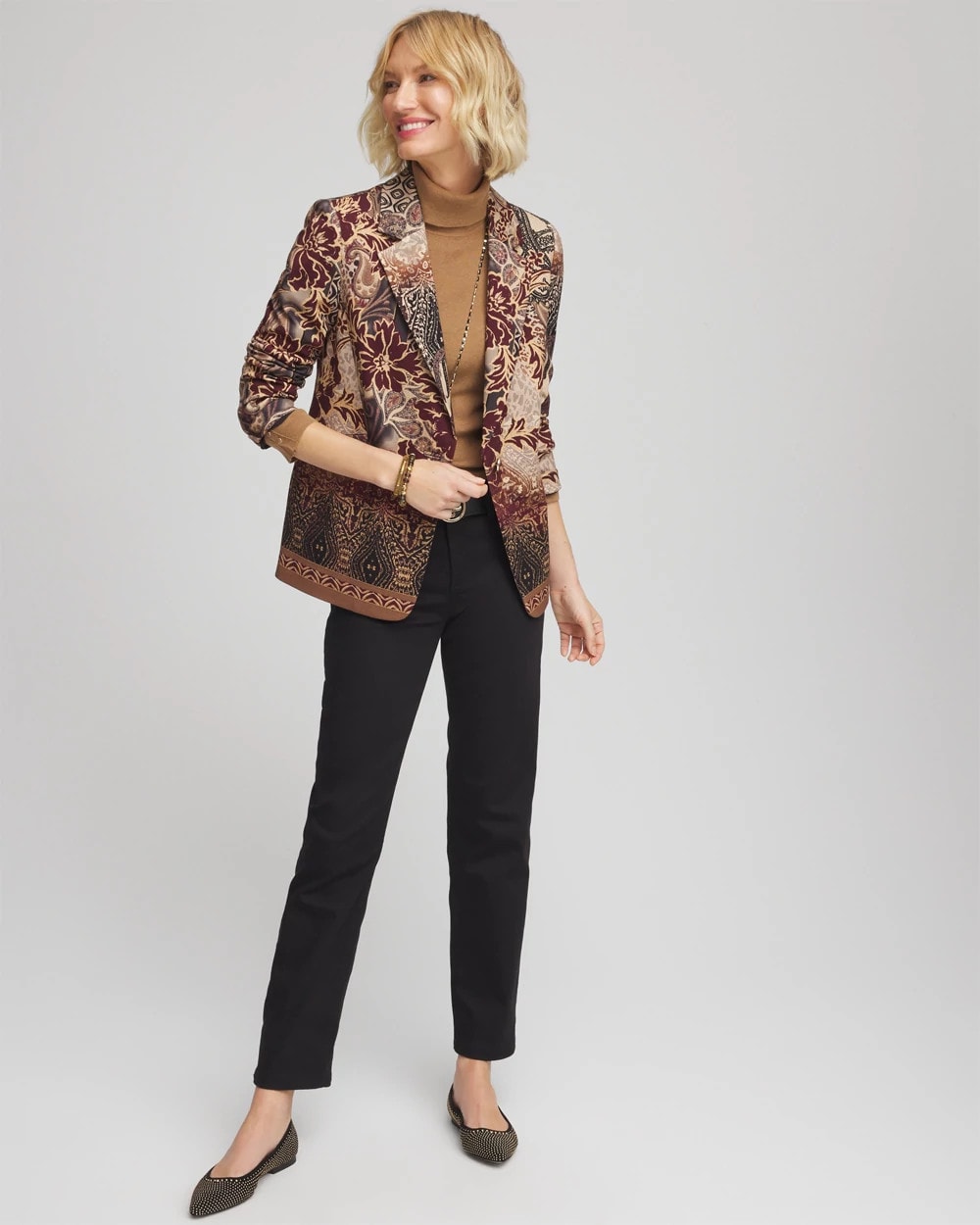Chico's Clothing Artisanal Print Ponte Blazer