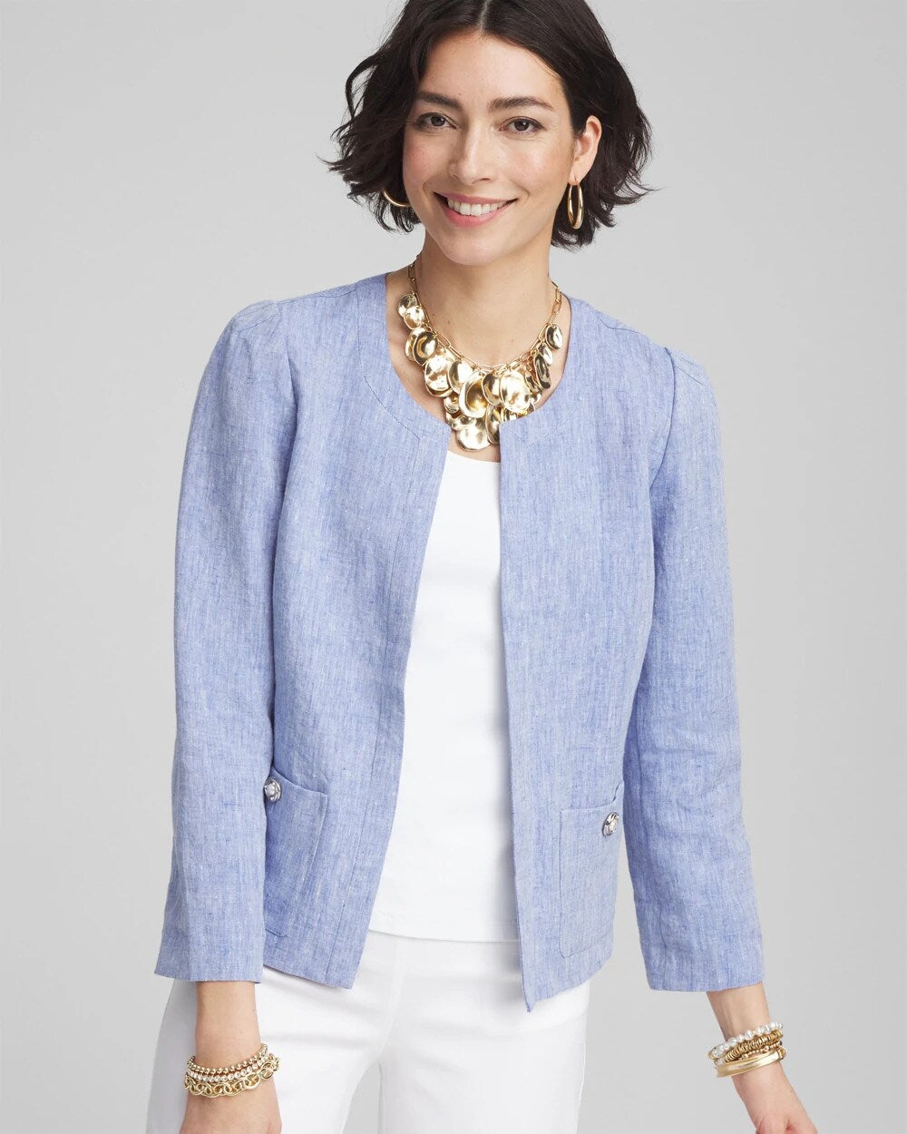 Chico's Clothing Collarless Linen Blazer