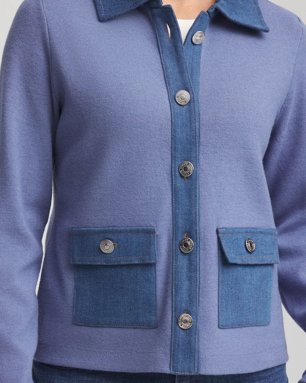 Chico's Clothing Denim Colorblock Marl Shirt Jacket