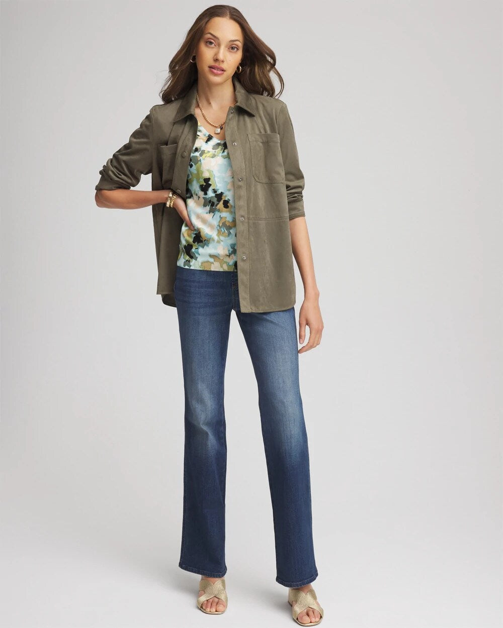 Chico's Clothing Suede Collared Long-Sleeved Shacket