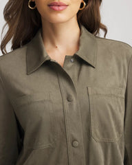 Chico's Clothing Suede Collared Long-Sleeved Shacket