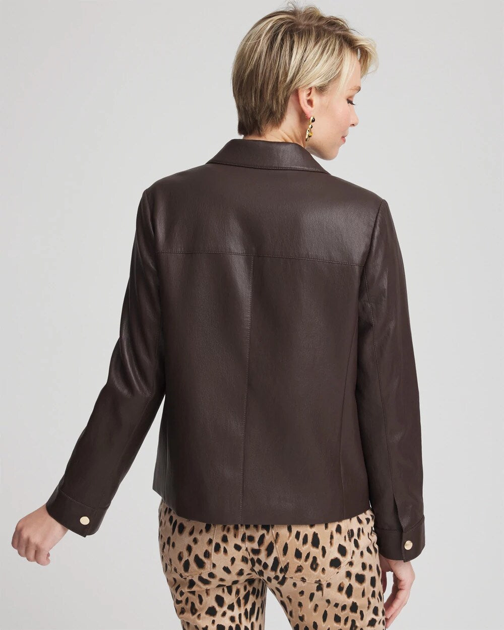 Chico's Clothing Snap Front Faux Leather Jacket