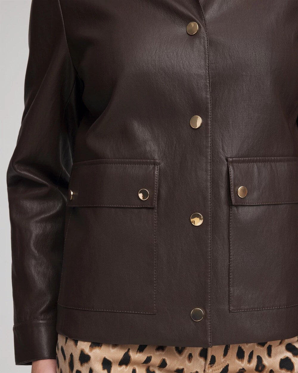 Chico's Clothing Snap Front Faux Leather Jacket