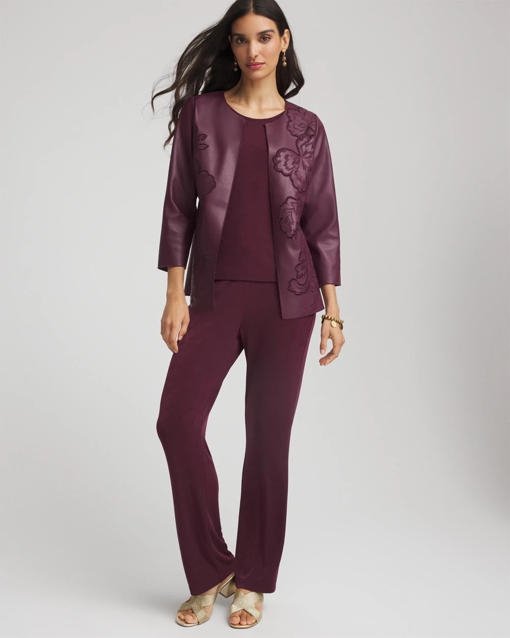 Chico's Clothing Travelers™ Collection Faux Leather Embroidered Jacket