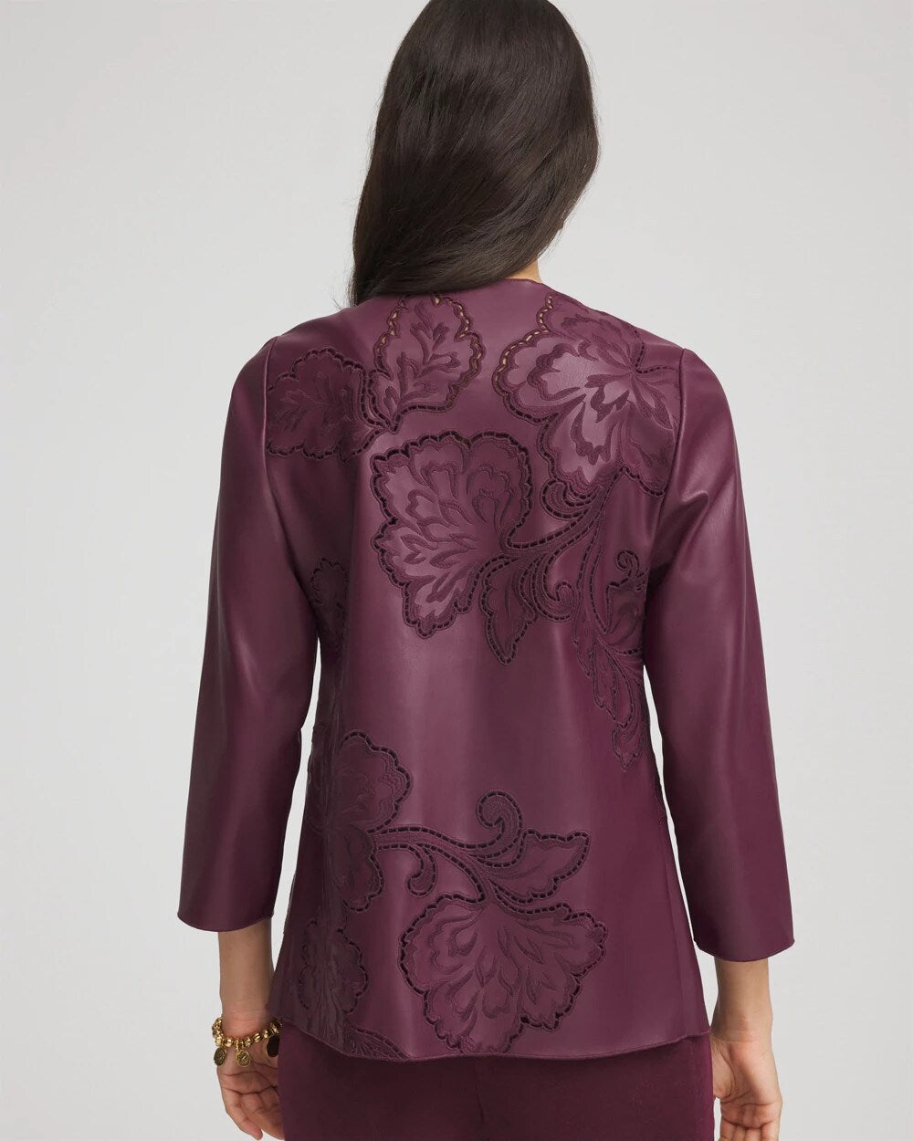 Chico's Clothing Travelers™ Collection Faux Leather Embroidered Jacket