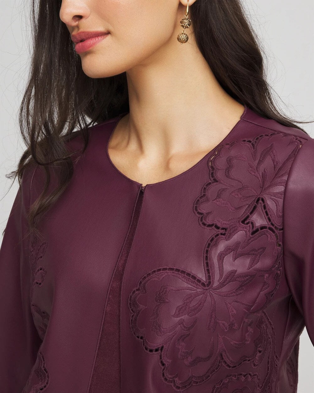 Chico's Clothing Travelers™ Collection Faux Leather Embroidered Jacket