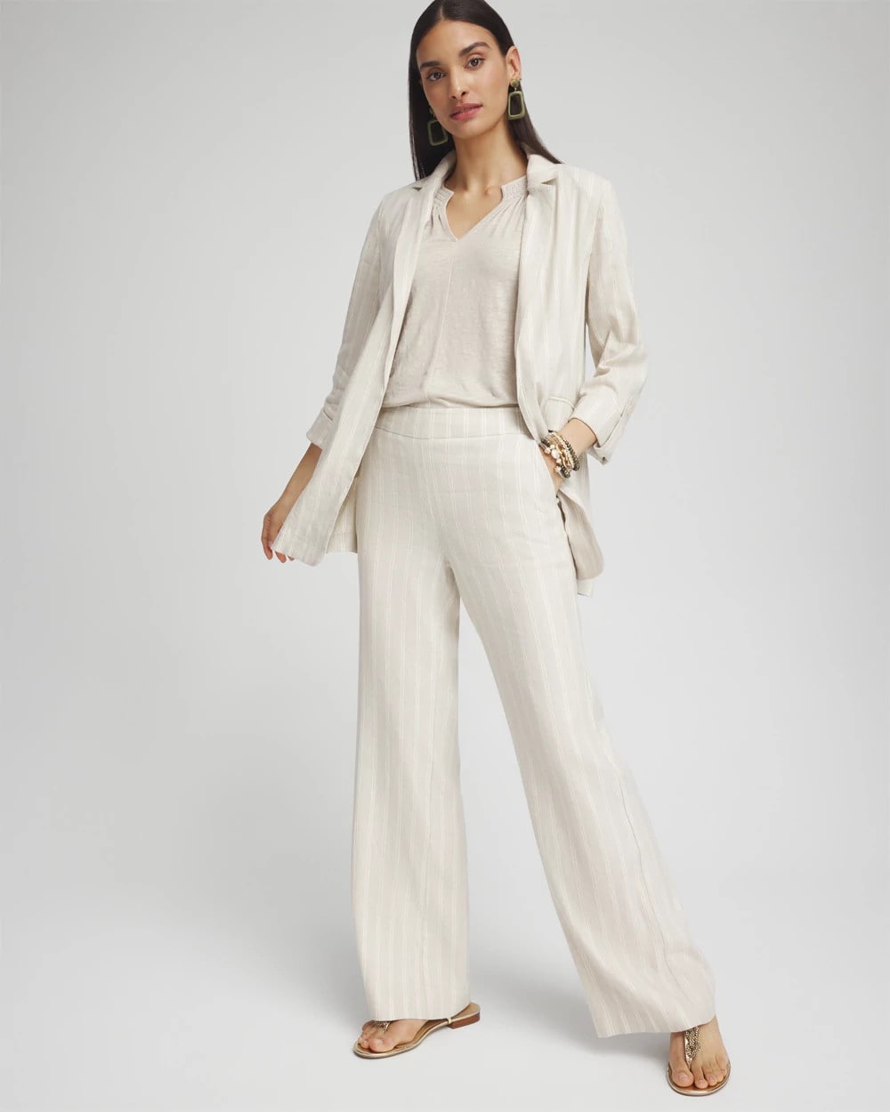 Chico's Clothing Linen Blend Stretch Stripe Blazer