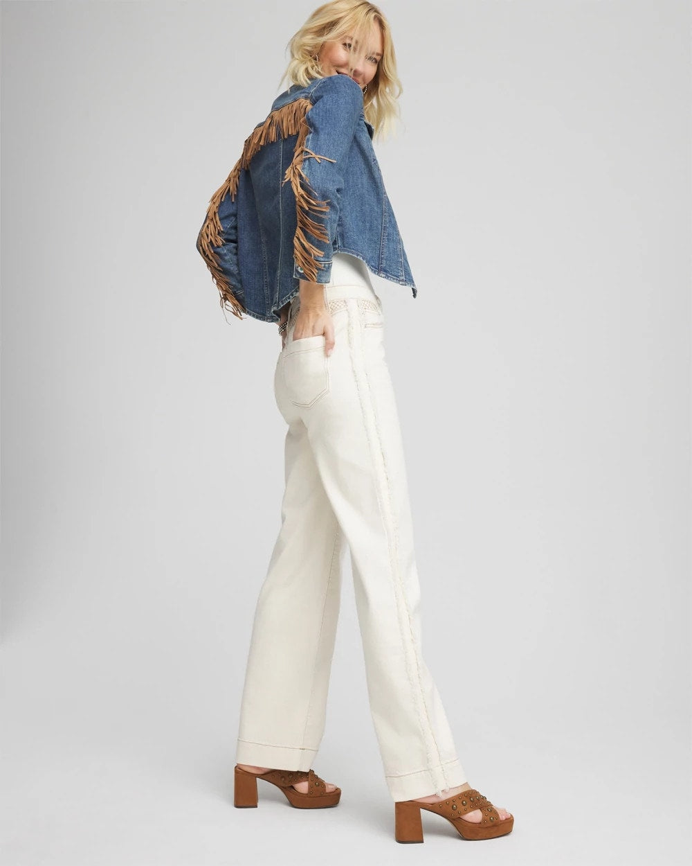 Chico's Clothing Cropped-Fit Fringe Denim Jacket