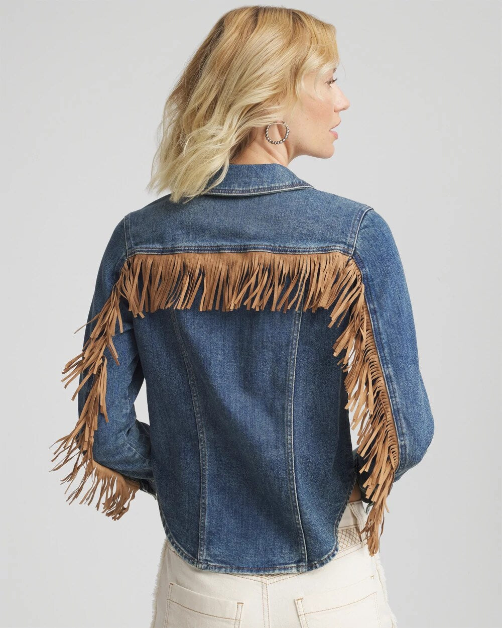 Chico's Clothing Cropped-Fit Fringe Denim Jacket