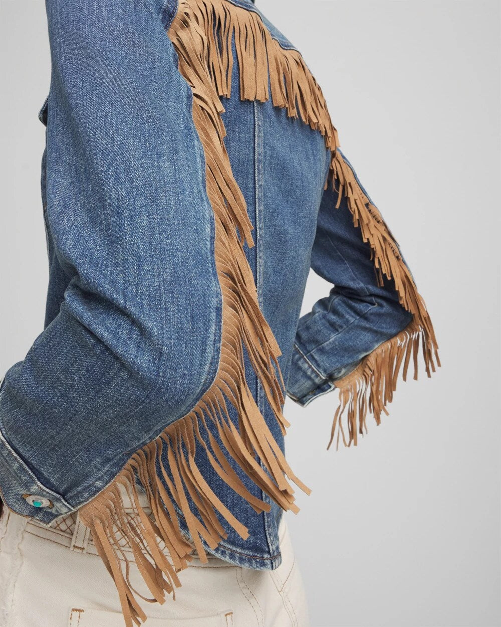 Chico's Clothing Cropped-Fit Fringe Denim Jacket