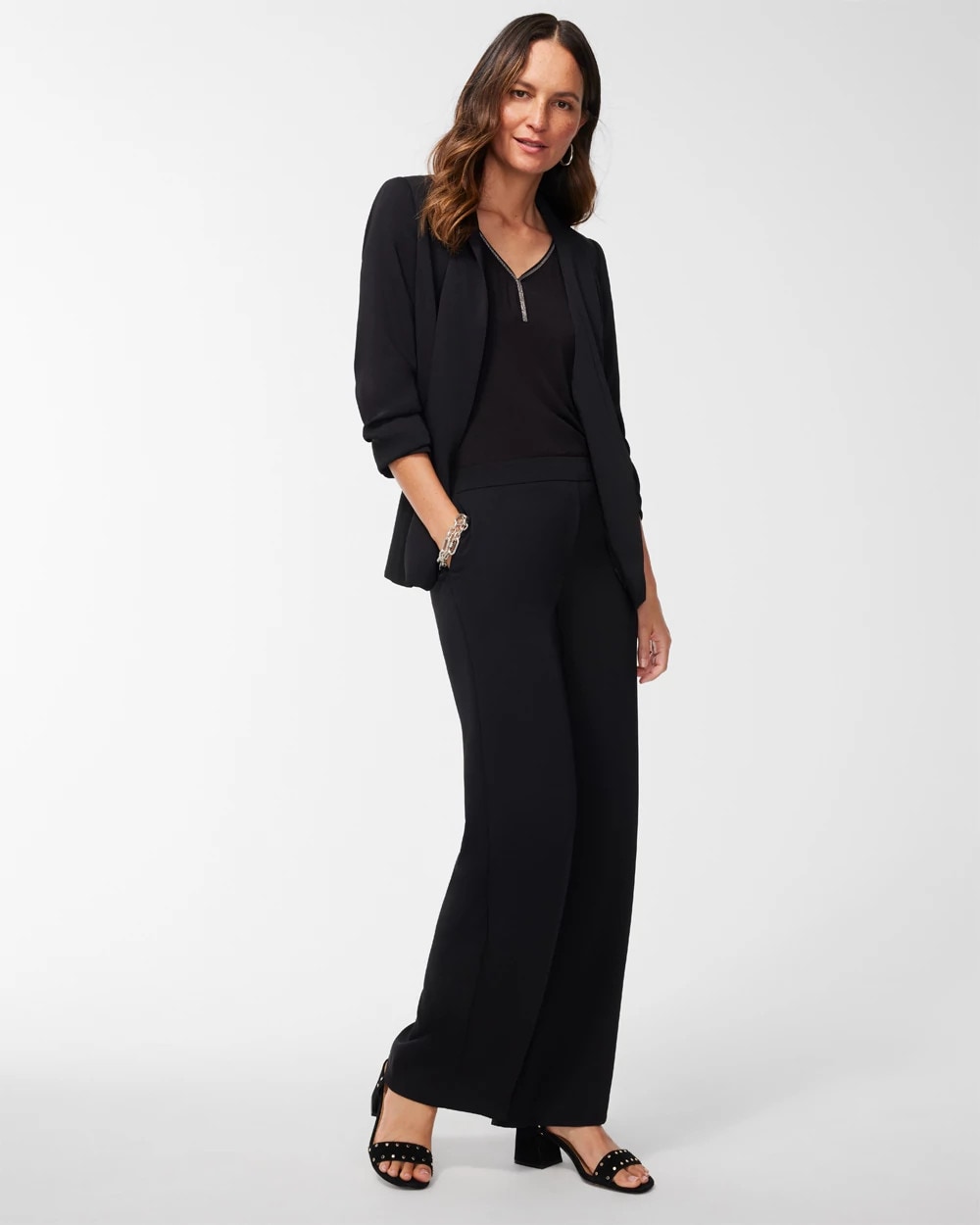Chico's Clothing Ruched Sleeve Blazer