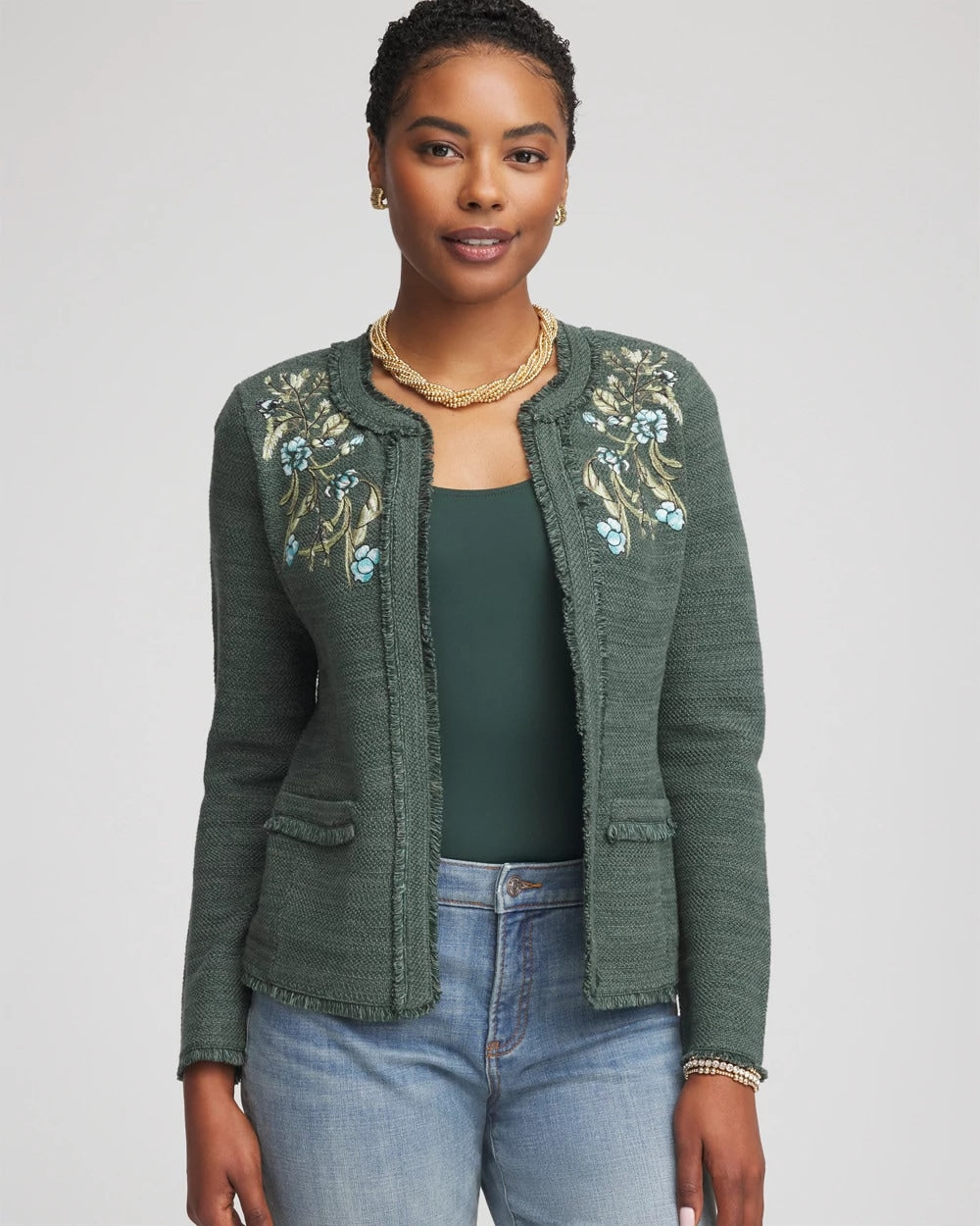 Chico's Clothing Embroidered Cotton-Blend Jacket