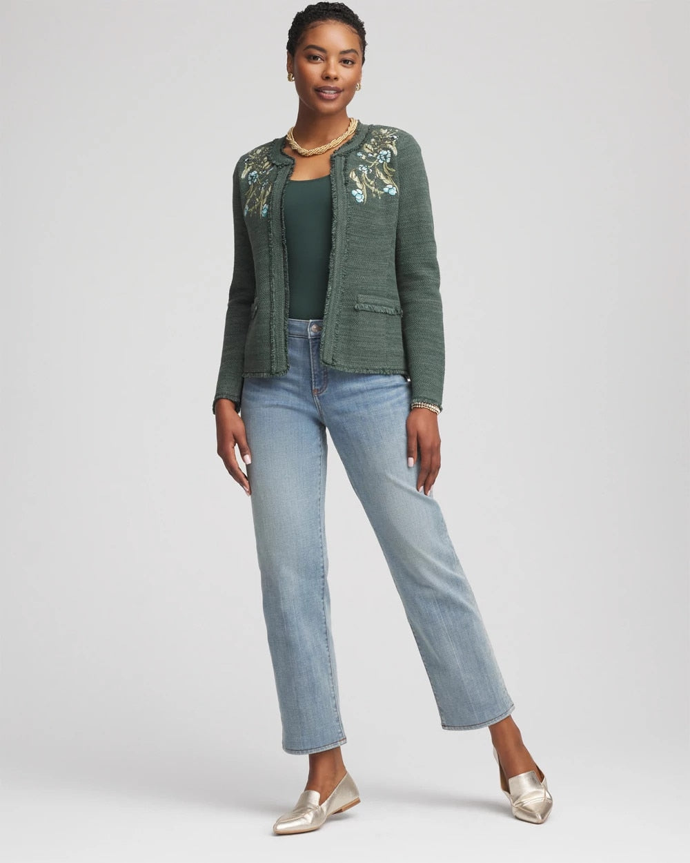 Chico's Clothing Embroidered Cotton-Blend Jacket