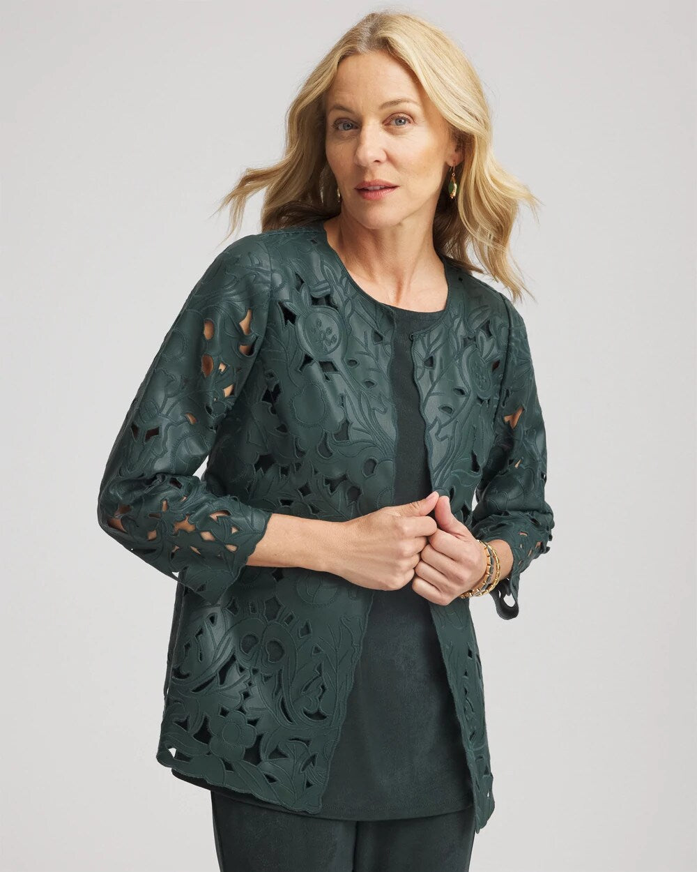Chico's Clothing Travelers™ Collection Faux Leather Floral Jacket