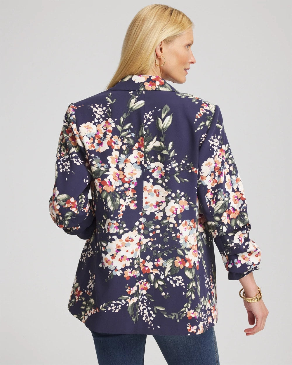 Chico's Clothing Floral Ruched Sleeve Blazer