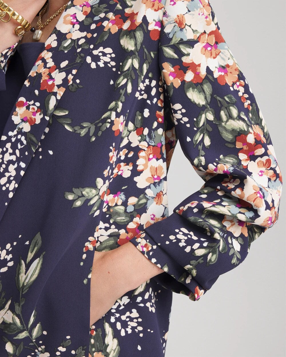 Chico's Clothing Floral Ruched Sleeve Blazer