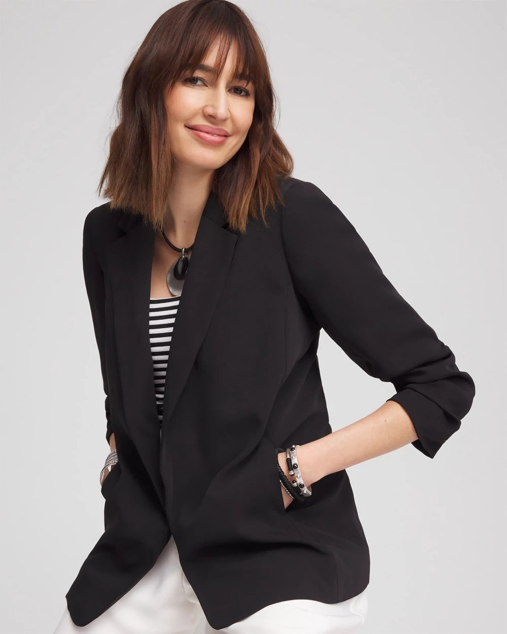 Chico's Clothing Notched-Lapel Ruched Sleeve Blazer