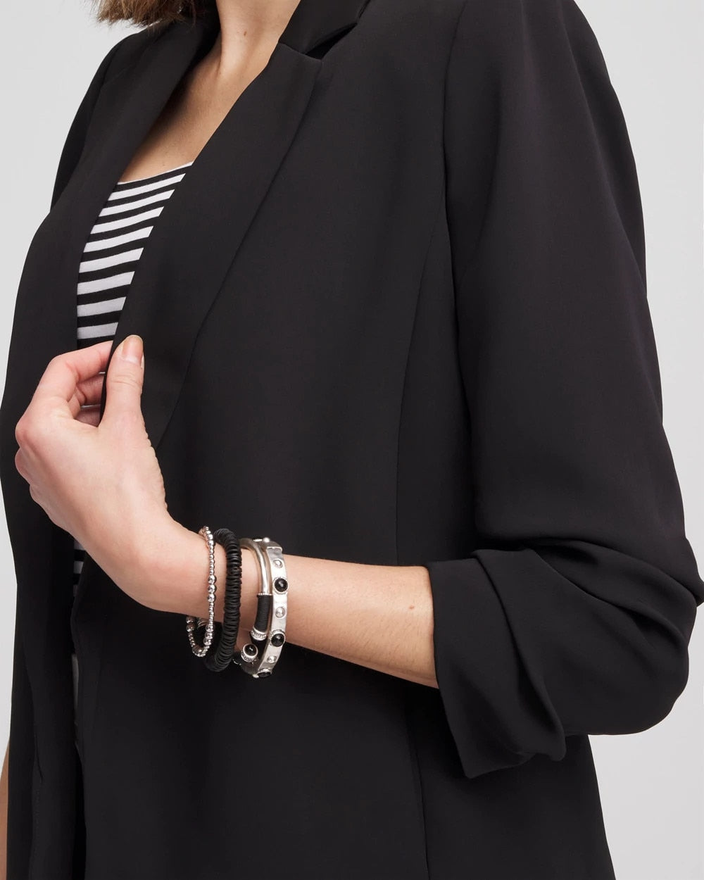Chico's Clothing Notched-Lapel Ruched Sleeve Blazer