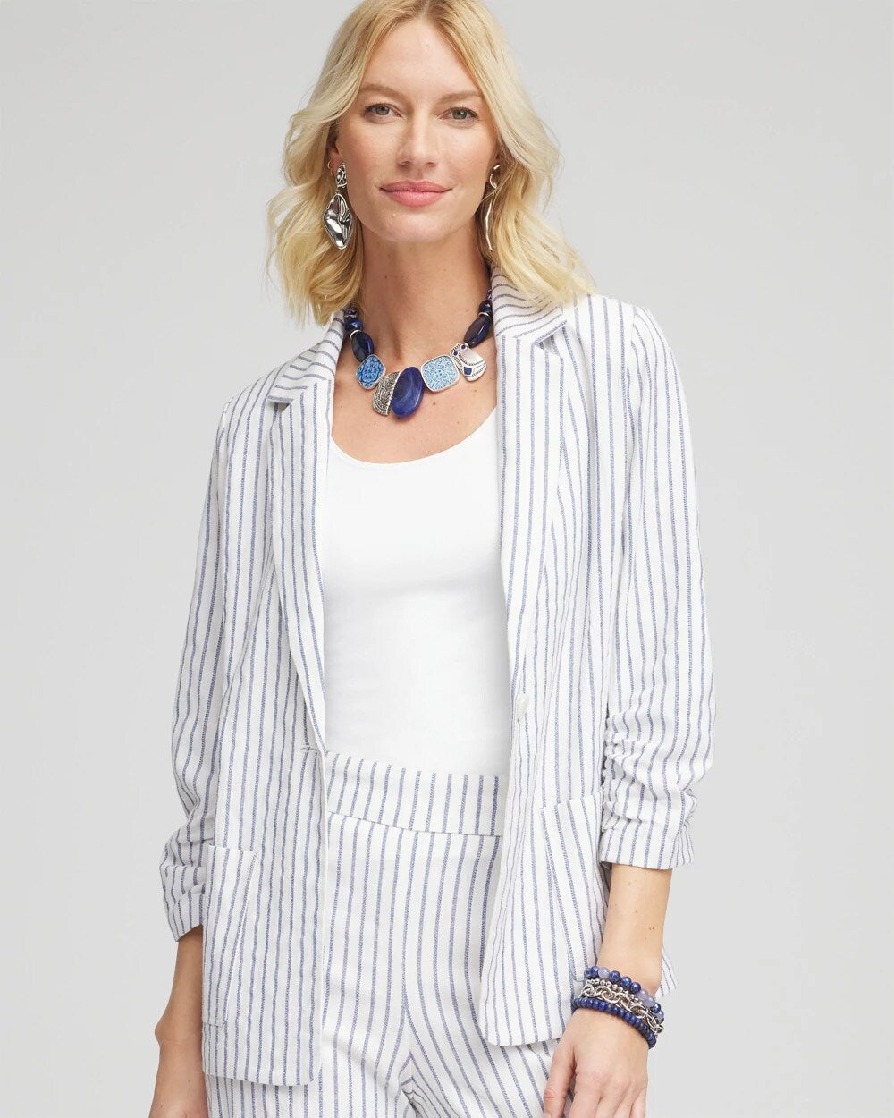 Chico's Clothing Striped Linen Stretch Blazer