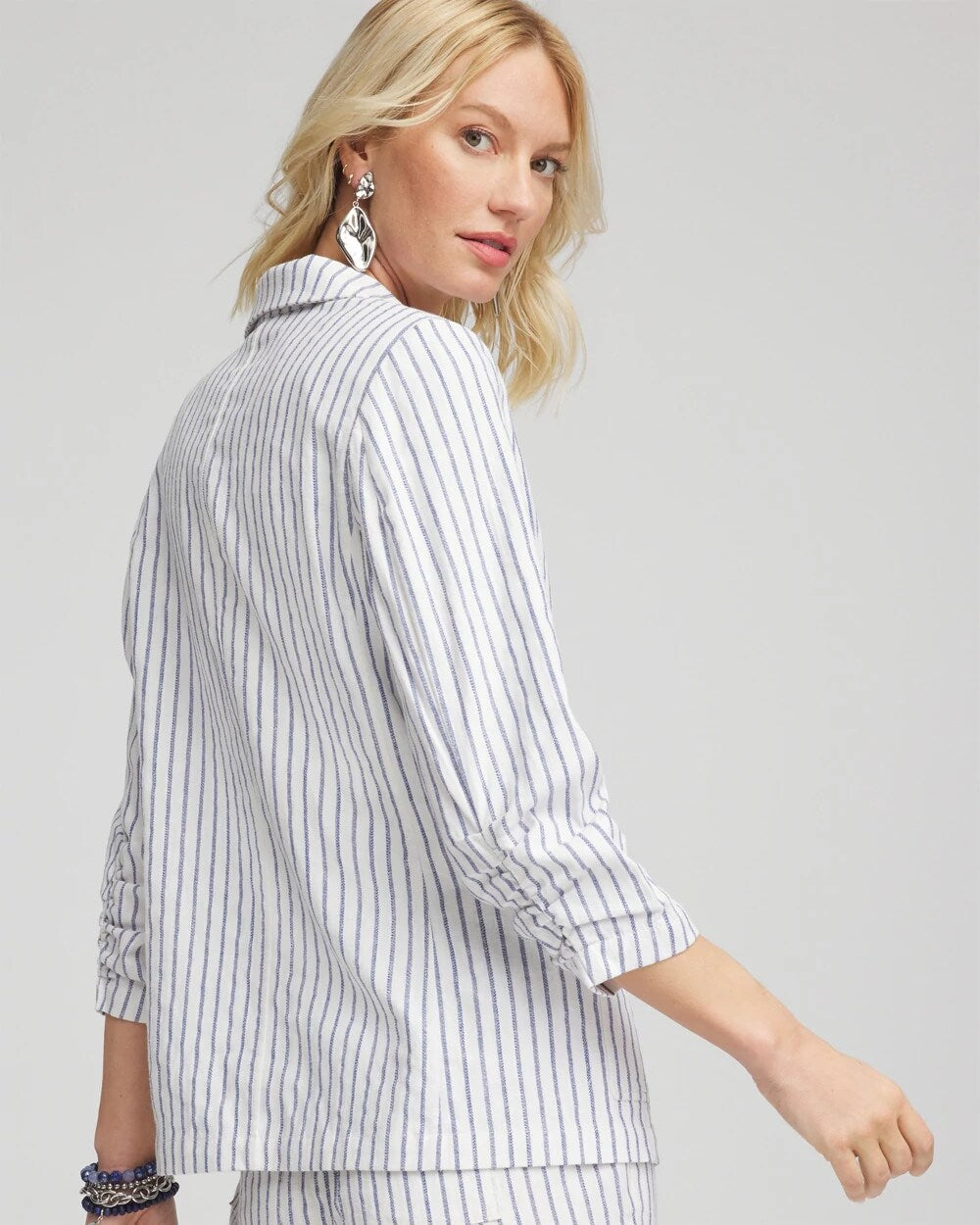 Chico's Clothing Striped Linen Stretch Blazer