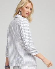 Chico's Clothing Striped Linen Stretch Blazer